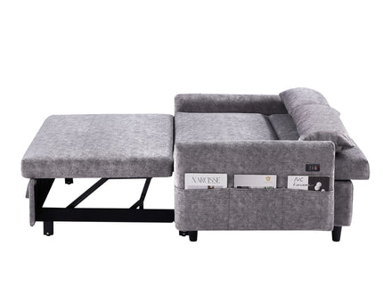 Pull Out Sleep Sofa Bed Loveseats Sofa Couch With Adjsutable Backrest, Storage Pockets, 2 Soft Pillows, USB Ports For Living Room, Bedroom, Apartment, Office