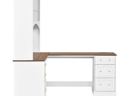 Space Saving L-Shaped Computer Desk With Keyboard Tray & Charging Stations