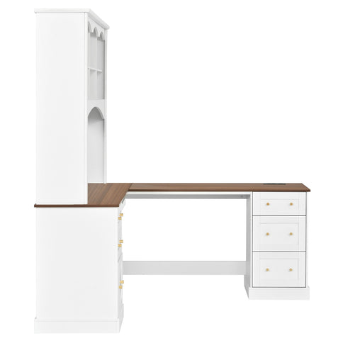 Space Saving L-Shaped Computer Desk With Keyboard Tray & Charging Stations