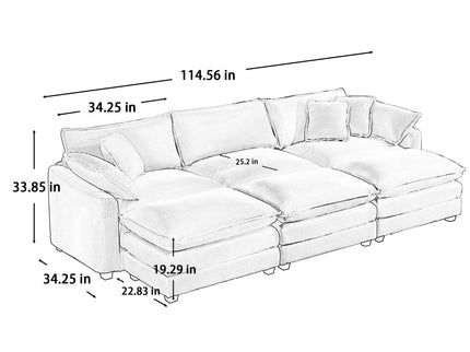 Modular Oversized Cushion Sofa With Ottoman, Low Back, Deep Seating Sofa Set