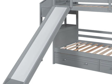 Bunk Bed With Storage Staircase, Slide, Desk, Drawers, And Shelves