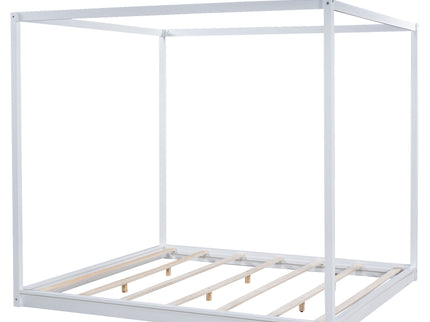 Wood Canopy Platform Bed With Support Legs And Airflow Slats