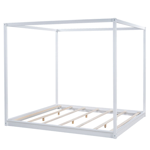 Wood Canopy Platform Bed With Support Legs And Airflow Slats