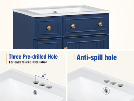 Transitional Style Bathroom Vanity Cabinet With Ceramic Sink