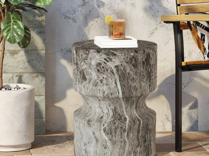 Outdoor Geometric Round End Table - Marble