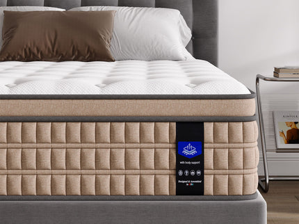 14" King Mattress Hotel Collection Hybrid Mattress With Gel Memory Foam & Pocket Springs - Brown / White