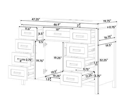 Bathroom Vanity With Sink, 2 Doors 8 Drawers, Soft Close System, Classic Design