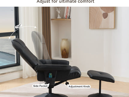 360° Swivel Reclining Chair With Wrapped Base, 5 Point Vibration Massage
