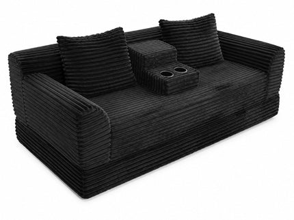 Soft Striped Convertible Sofa Bed, Dual Use Lounge Couch With Cup Holders And Pillows
