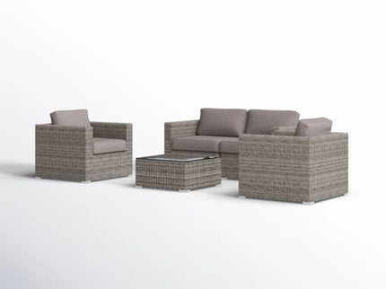 Wicker Seating Group Set With Table And Cushions