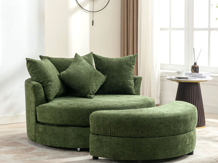 360° Swivel Accent Barrel Chair With Storage Ottoman & 4 Pillows, Modern Leisure Chair Round Accent For Living Room