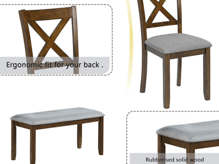 6 Pieces Kitchen Dining Set, Rectangular Wooden Dining Table With 4 Chairs And A Bench