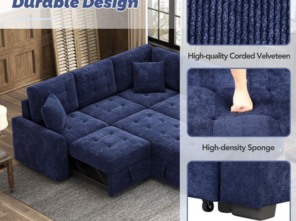 L-Shape Sofa Bed Pull-Out Sleeper Sofa With Wheels, USB Ports, Power Sockets For Living Room