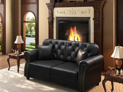 Upholstered Sofa With Nailhead Trim, Rolled Armrests With Ottoman