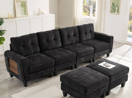 Modular Sectional Sofa With Movable Ottomans, USB Ports & Side Tables