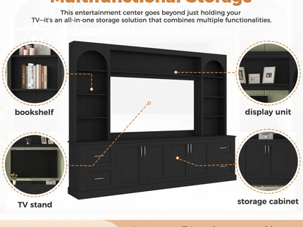 Arched Entertainment Center Wall Unit With Drawers, TV Stand