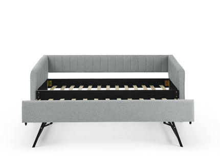 Upholstered Daybed With Trundle With Vertical Stripes