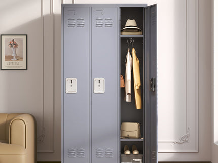 3 Door Lockers With Lock For Home, Gym, Office, School, And Garage - Gray