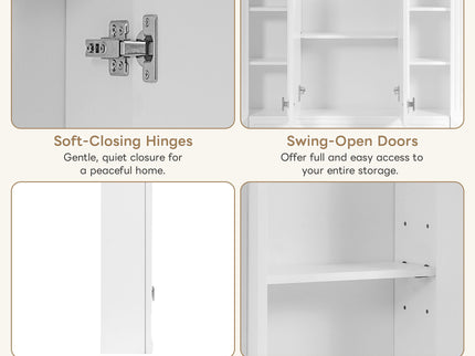 Wall-Mounted Medicine Cabinet With Adjustable Shelf, Soft-Closing Hinges - White