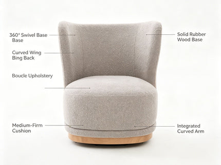 Curved Back Swivel Lounge Chair With Rotating Base For Home - Gray