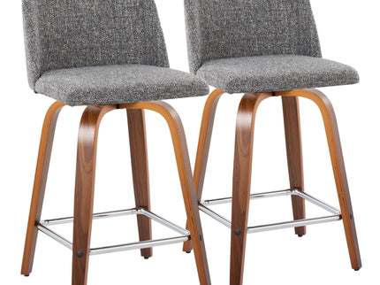 Toriano - Mid Century Modern Fixed Height Counter Stool With Swivel And Square Footrest (Set of 2)