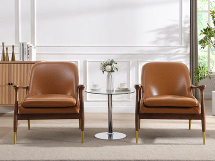 Mid - Century Accent Chair With Cushioned Seat, Brass Tipped Legs