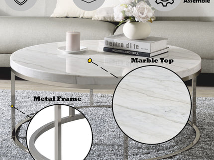 Zaidee - Mable Top Nickel Coffee Table - White
