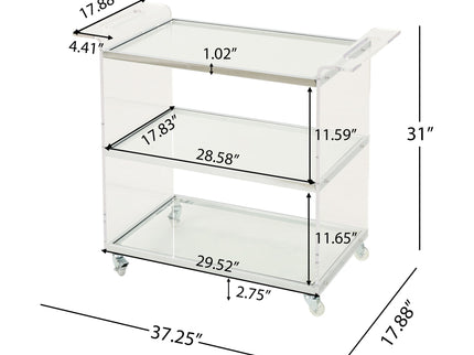 Elegant Acrylic Bar Cart With Tempered Glass Shelves And Rattan Metal Frame - Clear