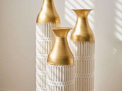 Floor Metal Vases Decorated White Metal Vases (Set of 3) Gorgeous Home Decoration Large Glazed Metal Vases - White