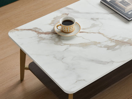 Coffee Table Rectangular Center Table For Living Room Open Space Side Table With Metal Frame - Golden / White