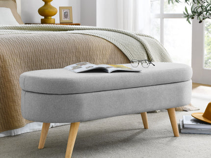 Ottoman Oval Storage Bench With Rubber Wood Legs Linen - Gray