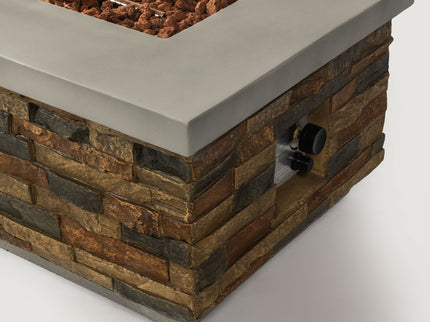 Propane Gas Fire Pit Table, 60000 Btu Rectangular For Outside Patio - Sandstone