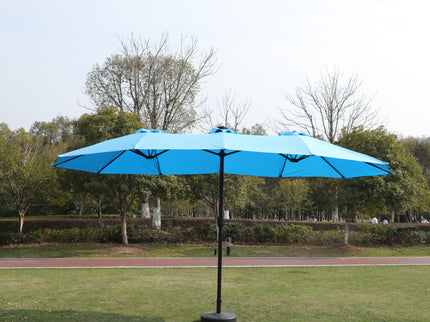 Double- Sided Outdoor Market Umbrella With Lights And Base
