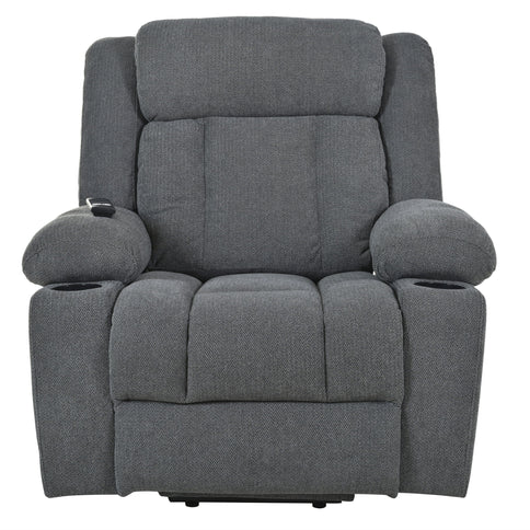 Power Lift Recliner Chair With Extended Footrest, Remote Control, Cup Holders, And Side Pockets