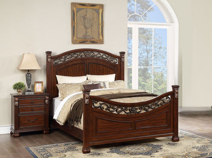 3 Piece Bedroom Set, Elegant Panel Bed With 2 Nightstands