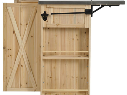 Outdoor Kitchen Island With Stainless Steel Top, Ample Storage Space, Towel And Spice Racks And A Bottle Opener