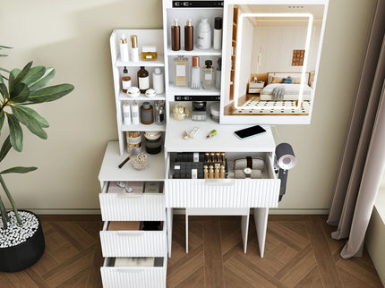 Modern Vanity Desk With 3 LED Lighting Modes, 4 Drawers