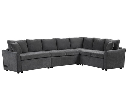 L-Shaped Sofa Convertible Sofa Bed Pull Out Sofa Sleeper With Two Back Pillows, Two USB Ports And Two Power Sockets For Living Room