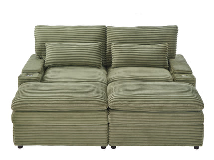Convertible Loveseat Sofa With Storage, USB Ports, Cup Holders