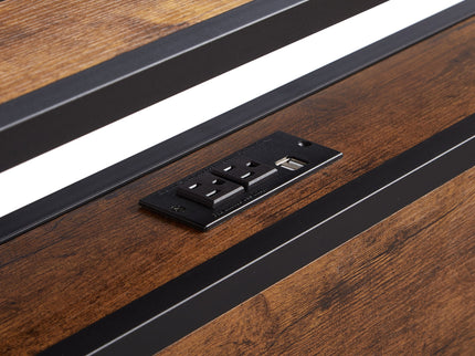 Modern Metal Platform Bed Frame With Wooden Headboard And Footboard, USB Charging Station, LED Lights, 2 Drawers