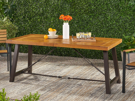 Outdoor Dining Table With Slat Wooden Panel And Turnbuckle Accents - Teak