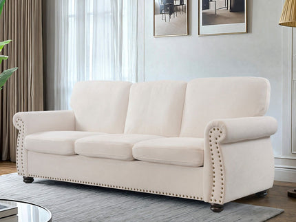 Soft Sofa, Upholstered 3 Seater Couch With High Density Foam, Loose Back Cushions And Turned Legs