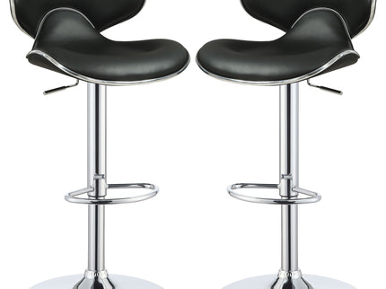 Bar Stool With Curved Design, Height Adjustable & Swivel Base (Set of 2) - Black