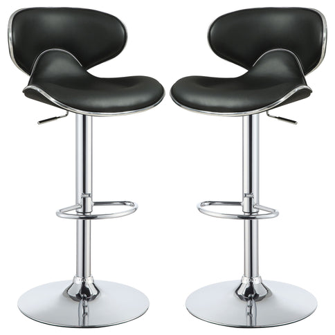 Bar Stool With Curved Design, Height Adjustable & Swivel Base (Set of 2) - Black