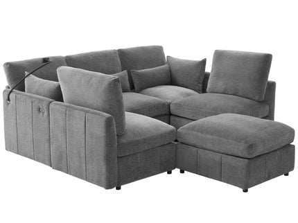 Modern Modular U-Shaped Sofa Bed With Movable Ottoman, USB Ports, Phone Holder