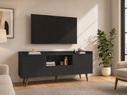 TV Stand For TVs Up To 60" With Open Storage Shelf, 2 Doors, 1 Drawer And Cable Management