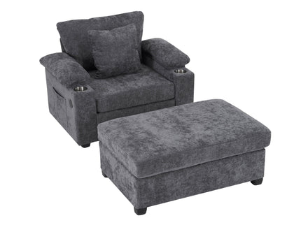 Modern Oversized Chair With Ottoman, Cupholders And USB Charging Ports
