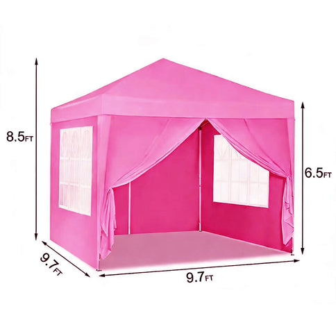10'X10' Folding Canopy With 4 Removable Sidewalls Outdoor Event Shelter UPF 50+ Gazebo Portable Tents For Parties Beach Camping Wedding Ez Pop Up Canopy 4 Pieces Weight Bag + Carry Bag
