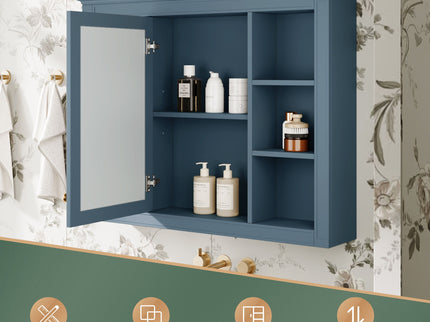 Wall Mounted Medicine Cabinet With Mirror, Storage Cabinet Featuring 6 Open Shelves And Adjustable Interior