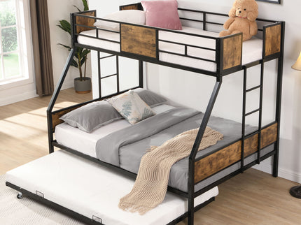 Modern Metal Bunk Bed With Side Ladders And Guardrail